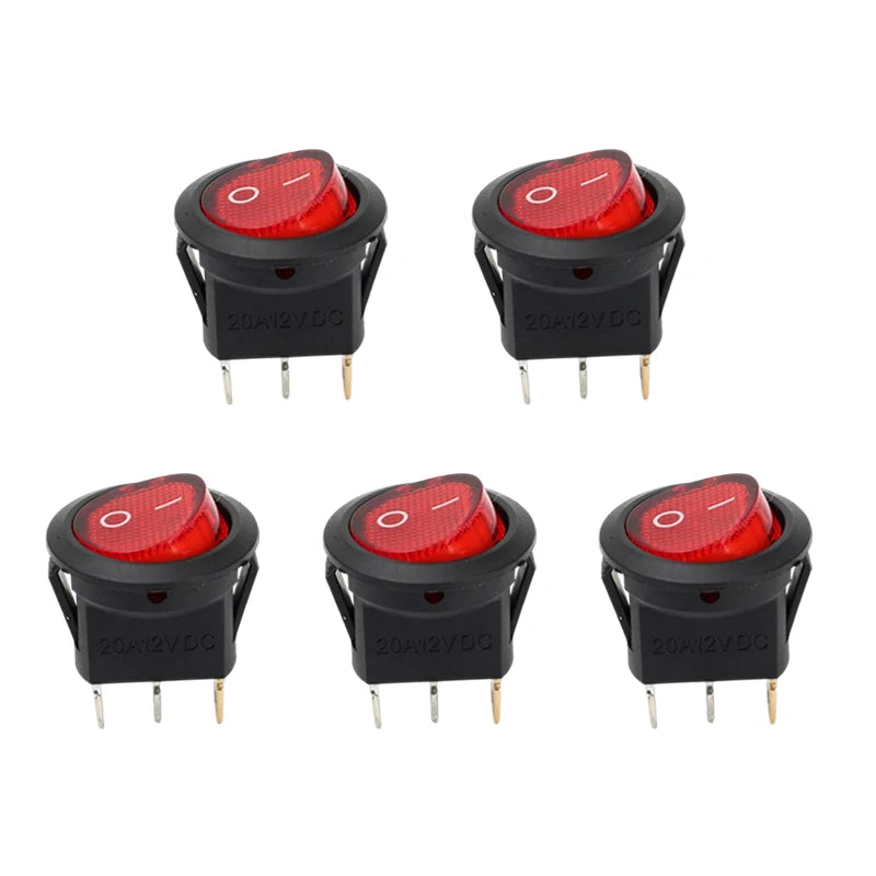 3 Pin Round Rocker Switch LED Light 12V on Off SPST Toggle Button Control for Car Auto Motorcycle Boat Modification Red Blue