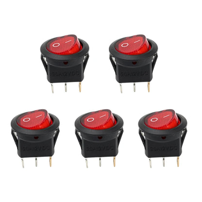 3 Pin Round Rocker Switch LED Light 12V on Off SPST Toggle Button Control for Car Auto Motorcycle Boat Modification Red Blue