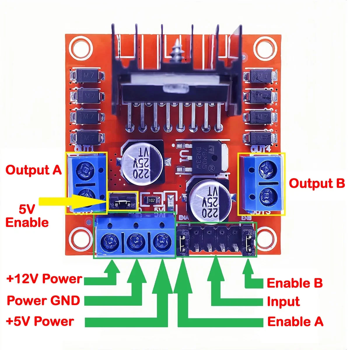 L298N Dual H-Bridge Motor Driver Module for DC Stepper Motors, Smart Robot Car and Arduino Projects