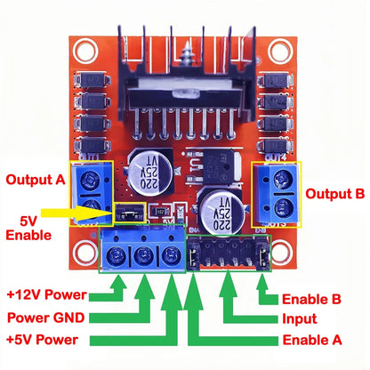 L298N Dual H-Bridge Motor Driver Module for DC Stepper Motors, Smart Robot Car and Arduino Projects