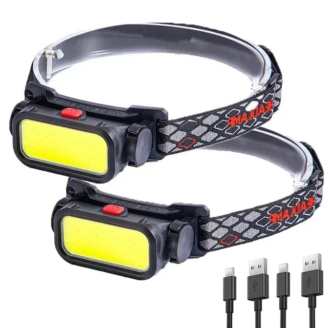 Portable COB LED Headlamp 4 Modes USB Rechargeable with Red Light