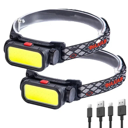 Portable COB LED Headlamp 4 Modes USB Rechargeable with Red Light