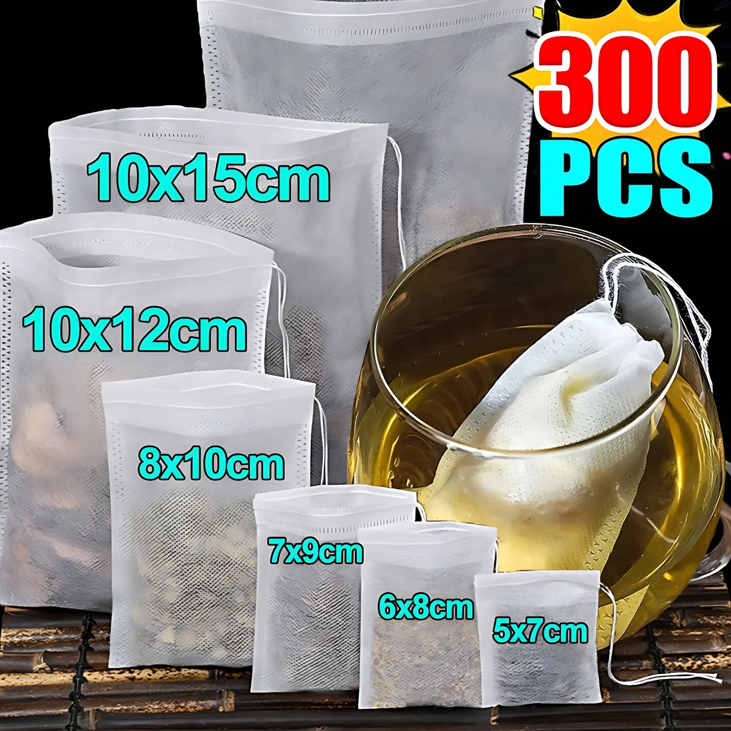 300/50PCS Disposable Tea Filter Bags Non-woven Fabric Tea Bag with Drawstring Kitchen Filter Paper for Coffee Herb Loose Tea