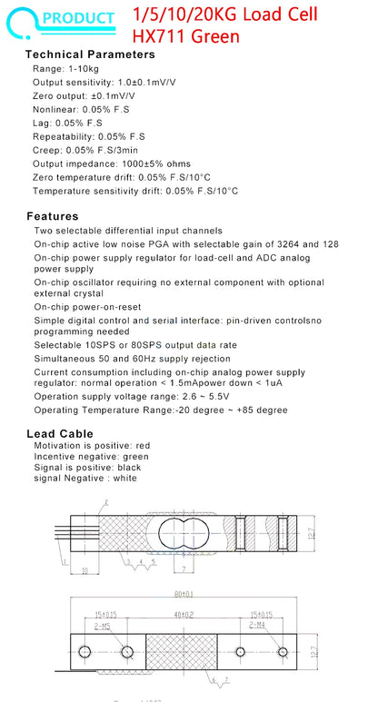 HX711 AD Module with 50Kg Body Load Cell Weighing Sensor and Measurement Tools