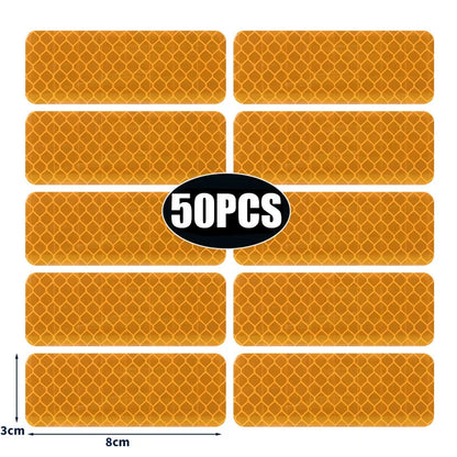 50/10pcs Car Bumper Reflective Stickers Reflective Warning Strip Tape Secure Reflector Stickers Decals Safety Warning 3*8CM