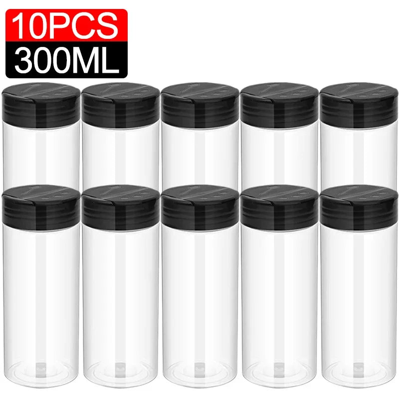 1/10Pcs Plastic Spice Jars with Shaker Lids Kitchen Empty Salt Pepper Condiment Powder Barbecue Seasoning Bottles Container