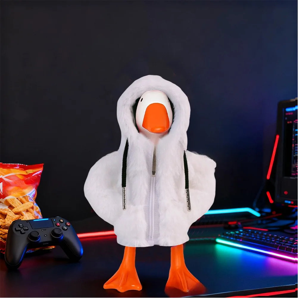 Zippered white outfit for 7 inch desktop goose soft fabric clothing for decorative home and office desktop use