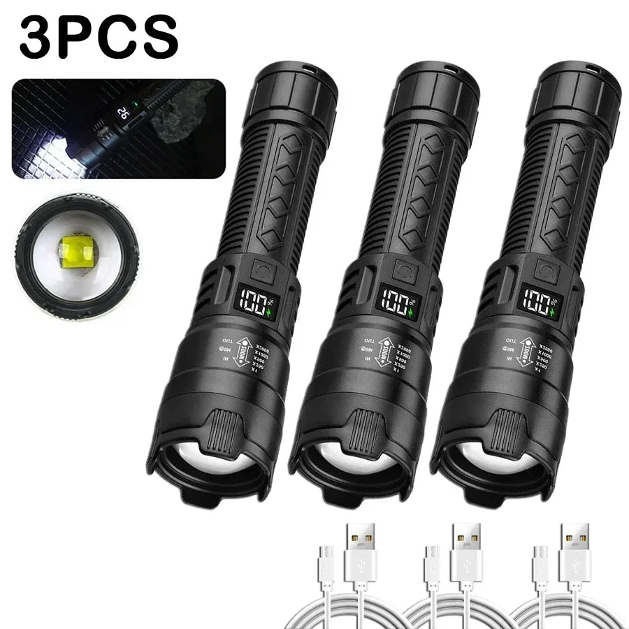 1600000LM Super Bright LED Flashlight – USB Rechargeable Long Range Tactical Torch Waterproof for Camping & Fishing