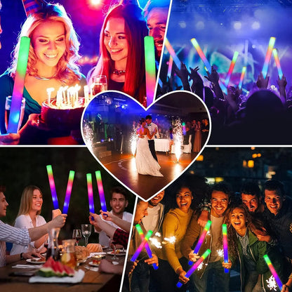 8/10/15/20pcs LED Glow Sticks Bulk Colorful RGB Glow Foam Stick for Christmas Birthday Wedding Glow in The Dark Party Supplies