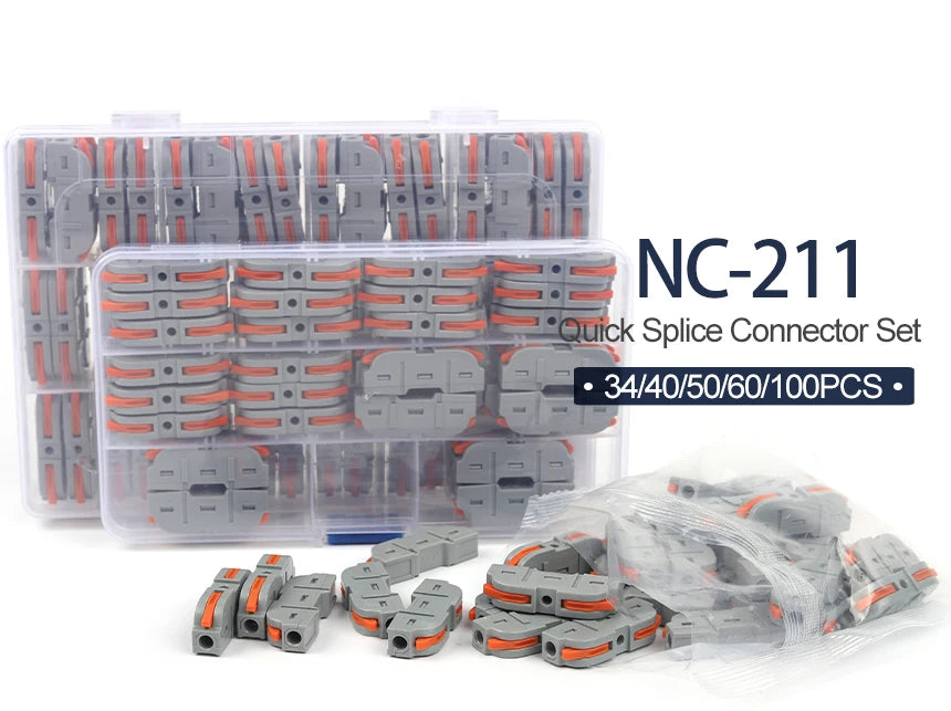 1 to 1 Inline Lever Wire Connector Kit Universal Compact Electrical Cable Terminal Block Spliceable Butt Junction 28-12 AWG
