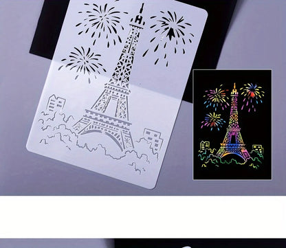 A4 DIY Painting Wall Stencil Airbrush   Drawing Copy Templates London Bridge Big Ben castle Burj Al Arab Five Towers White House