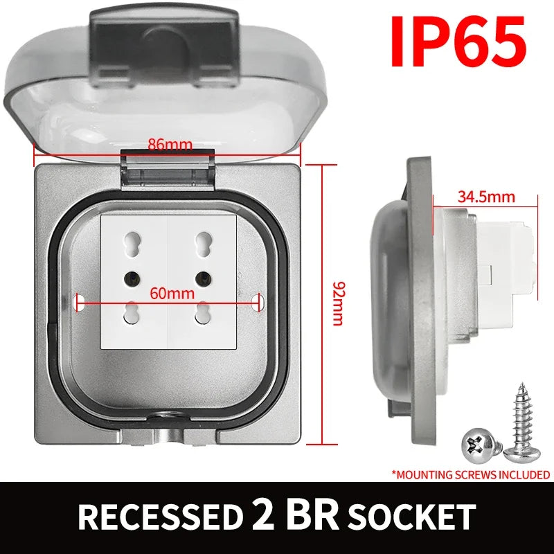 IP65 Waterproof Outdoor Socket, 16A High Power Wall Plate, 250V US/Tha ...