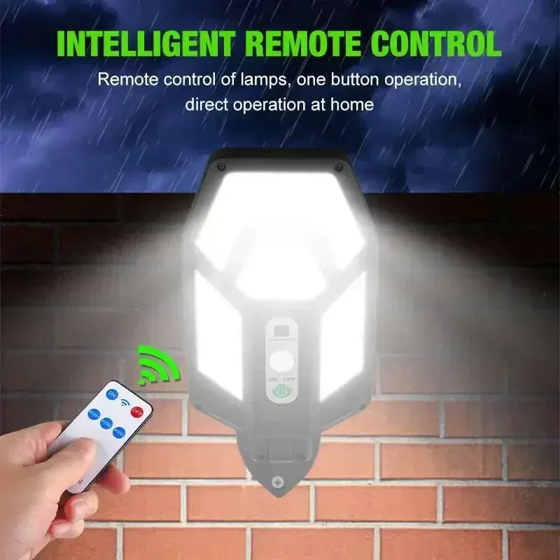 Super Bright Solar Wall Lamp 55LED Outdoor Sunlight Motion Sensor Street External Light Garden Yard Lantern with Remote Contro