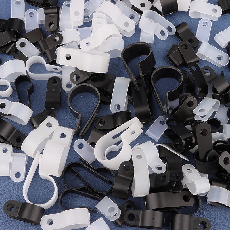 100Pcs/Pack U-Type R-Type Nylon Clamp Cable Clips Plastic Hose Fasteners Mount Fix Hardware Electrical Fitting Wire Management