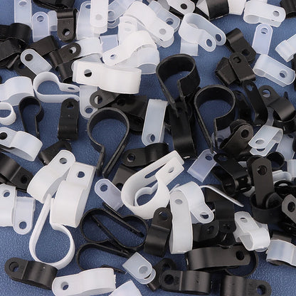 100Pcs/Pack U-Type R-Type Nylon Clamp Cable Clips Plastic Hose Fasteners Mount Fix Hardware Electrical Fitting Wire Management