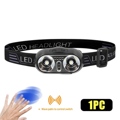 USB Rechargeable Sensor Headlamp LED Head Torch Built-in Battery Head Flashlight for Outdoor Camping Fishing Headlight Lantern