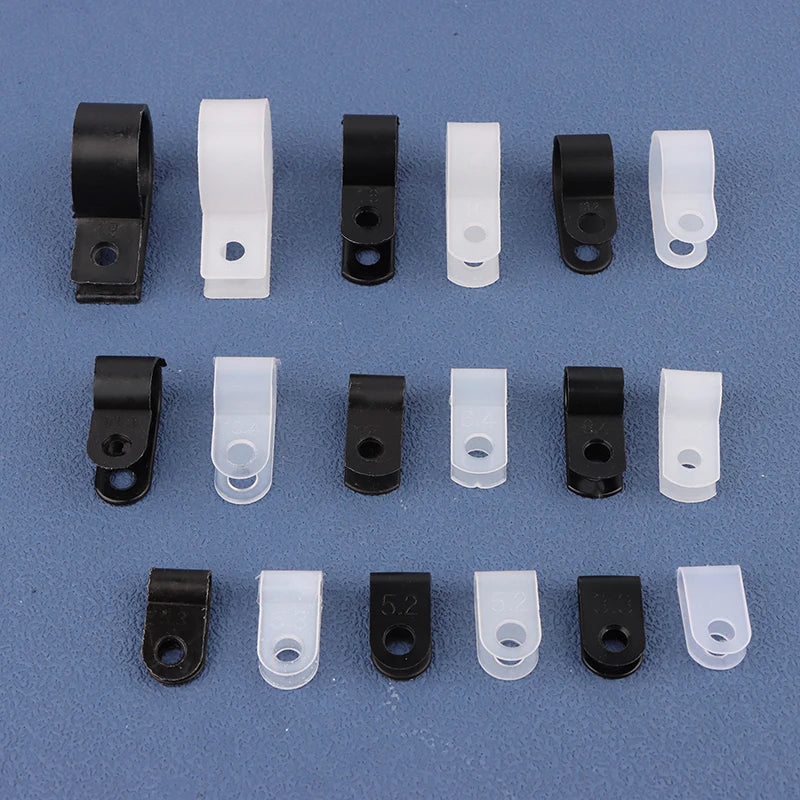 100Pcs/Pack U-Type R-Type Nylon Clamp Cable Clips Plastic Hose Fasteners Mount Fix Hardware Electrical Fitting Wire Management