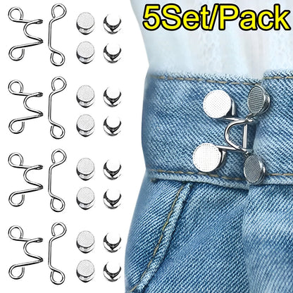 Adjustable Waist Extender Button Set for Jeans No-Sew Buckle 5/1Set