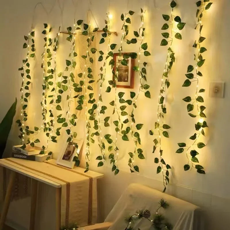 2026 Solar Vine String Lights, 50/100/150 LED Green Fairy Lights with Pothos Leaves for Wedding, Christmas, Home Wall Decor