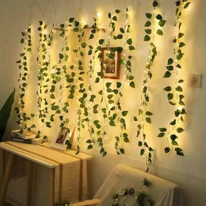 2026 Solar Vine String Lights, 50/100/150 LED Green Fairy Lights with Pothos Leaves for Wedding, Christmas, Home Wall Decor