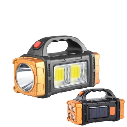 USB Rechargeable Solar LED Flashlight with COB Work Light 4 Gear Camping Lamp