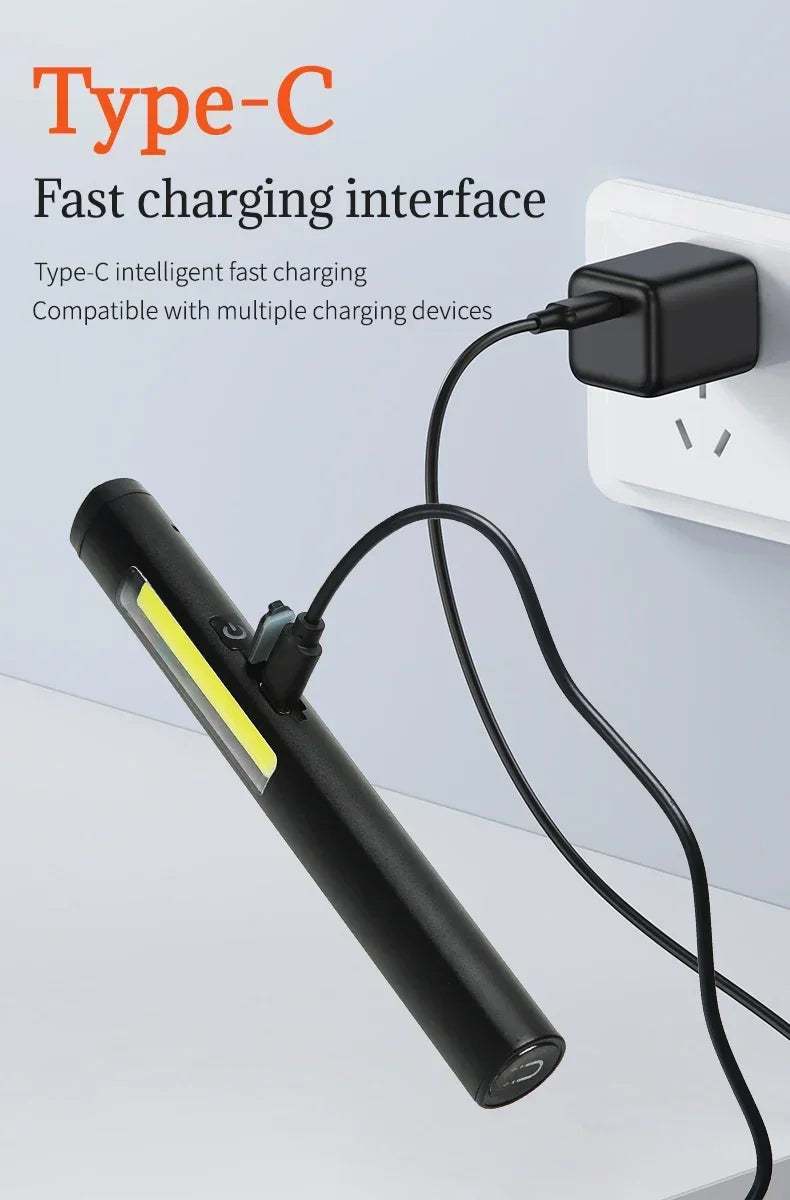 Portable UV LED Pen Light USB Rechargeable Work Lantern with Magnet