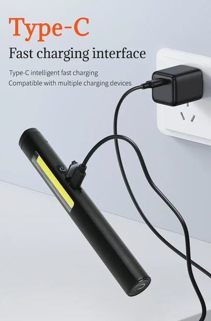 Portable UV LED Pen Light USB Rechargeable Work Lantern with Magnet