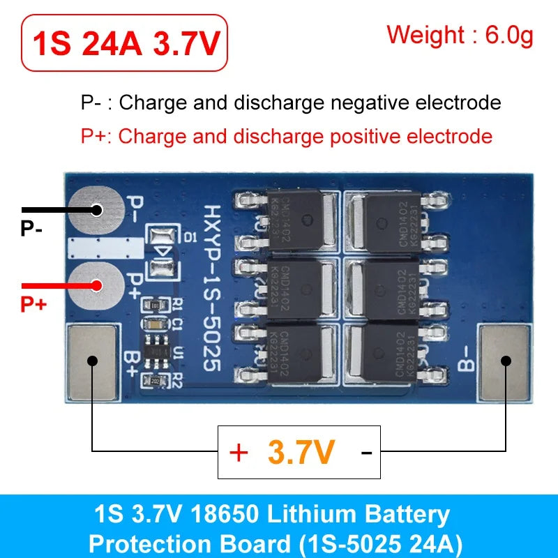3PCS 1S LiFePO4 / Lithium Battery Protection Board BMS 12A–24A with Short Circuit and Overcharge Protection
