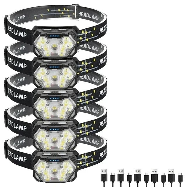 9 Led Strong Light Headlamp USB Rechageable Motion Sensor Headlight Portable Fishing Camping Outdoor Head Lamp Work Flashlight
