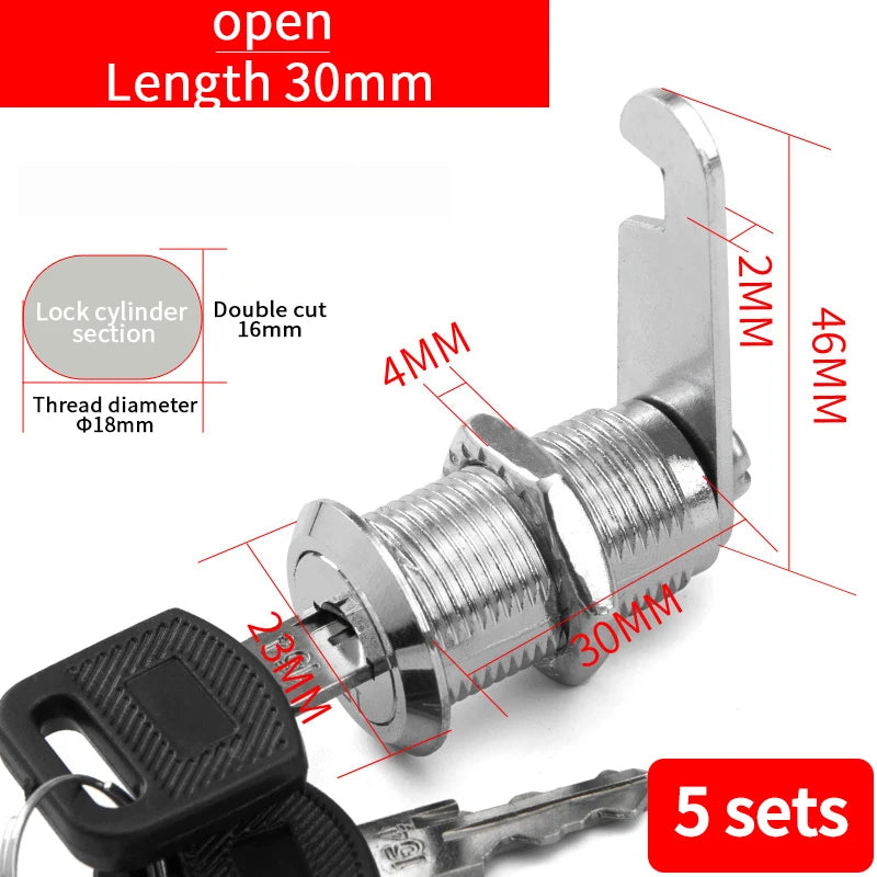 Cabinet Cam Lock Set Two-Sided Keyed Alike 16MM-30MM Cylinder Cam Locks for Mailbox File Drawer Compartment