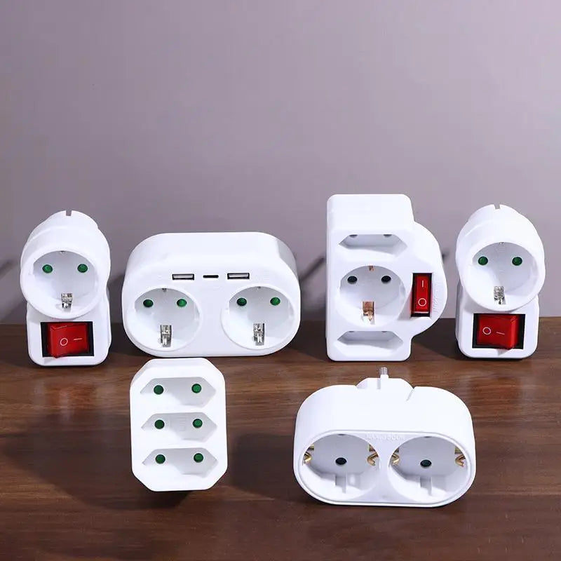 16A Plug Adapter Travel Charging German Standard Power Converter For Portugal Turkey 1 To 3 Plug EU Socket Adapter With Switch
