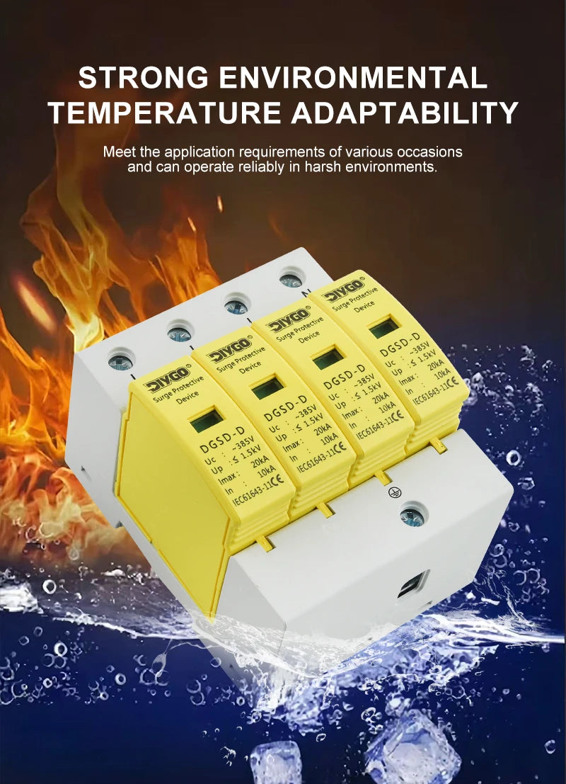AC SPD 4P House Lightning Surge Protector 10-20KA 20-40KA 30-60KA 385V Solar PV Low-Voltage Arrester 3P+N