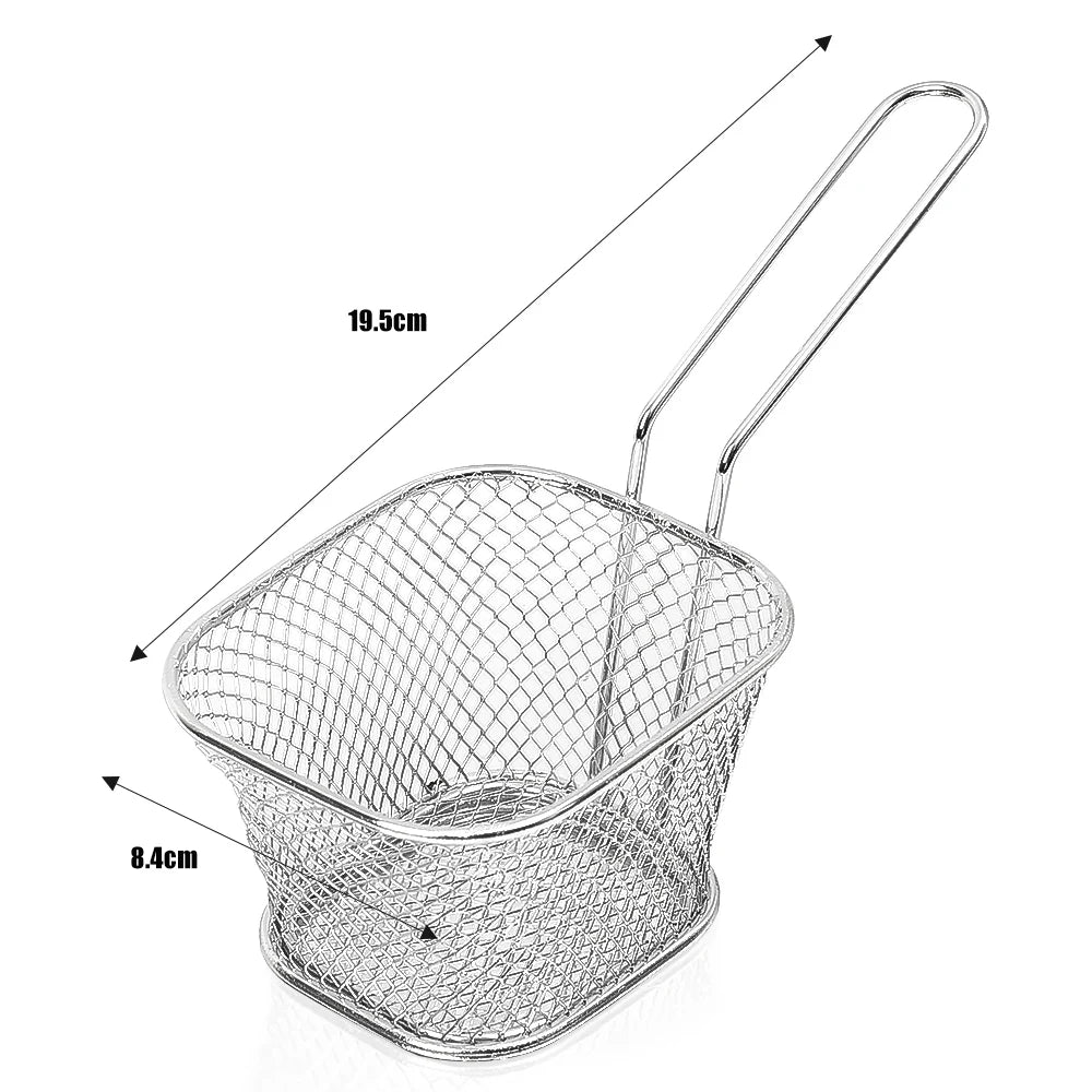 Mini Square Fry Basket Metal French Fries Chips Holder with Handle Desk Food Presentation Mesh Basket Kitchen Accessories Tools