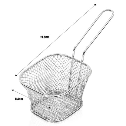Mini Square Fry Basket Metal French Fries Chips Holder with Handle Desk Food Presentation Mesh Basket Kitchen Accessories Tools