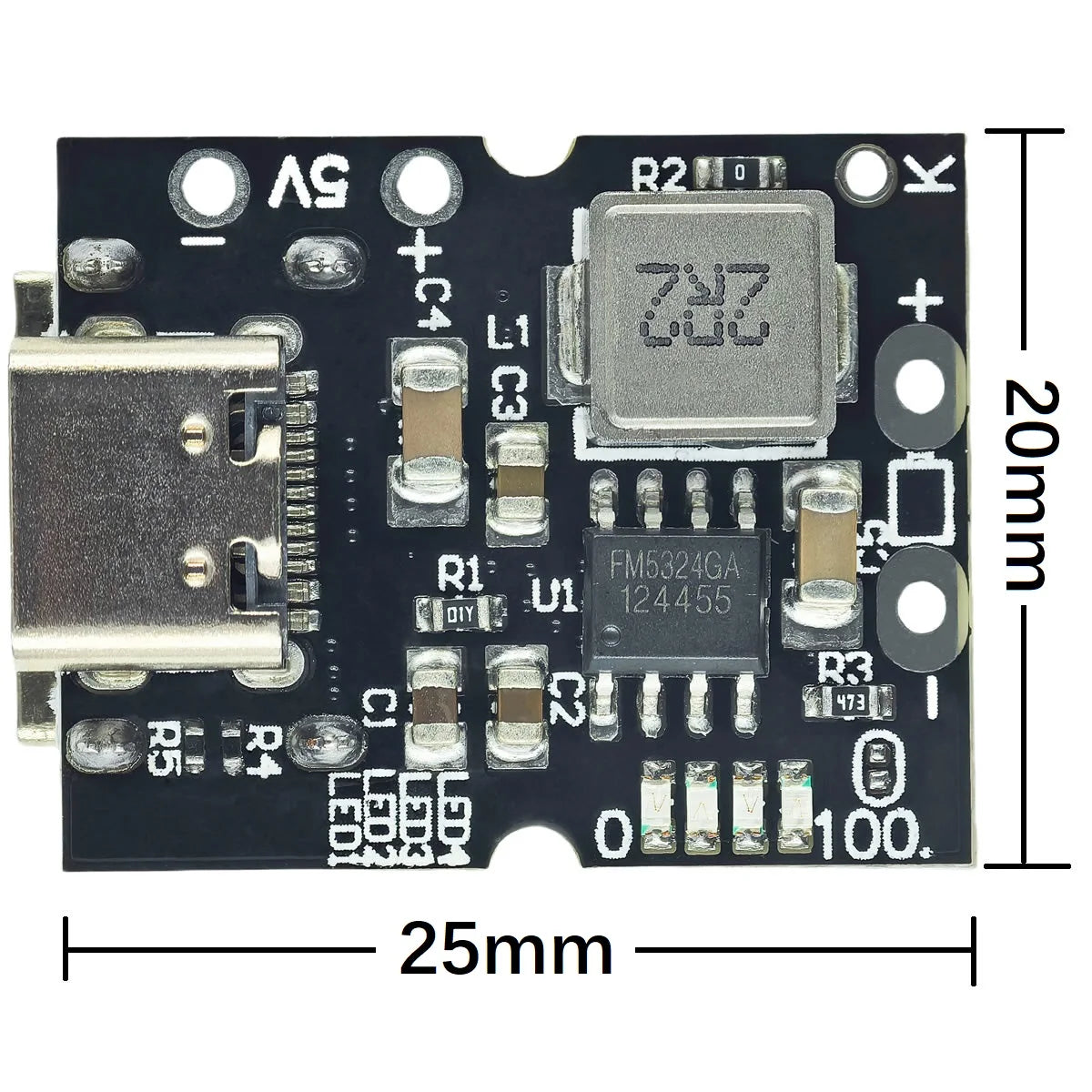 Type-C USB 5V 2A Boost Converter Step-Up Power Module with Lithium Battery Charging Protection and LED Display