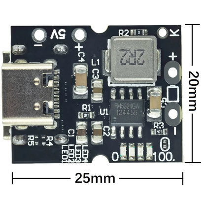 Type-C USB 5V 2A Boost Converter Step-Up Power Module with Lithium Battery Charging Protection and LED Display