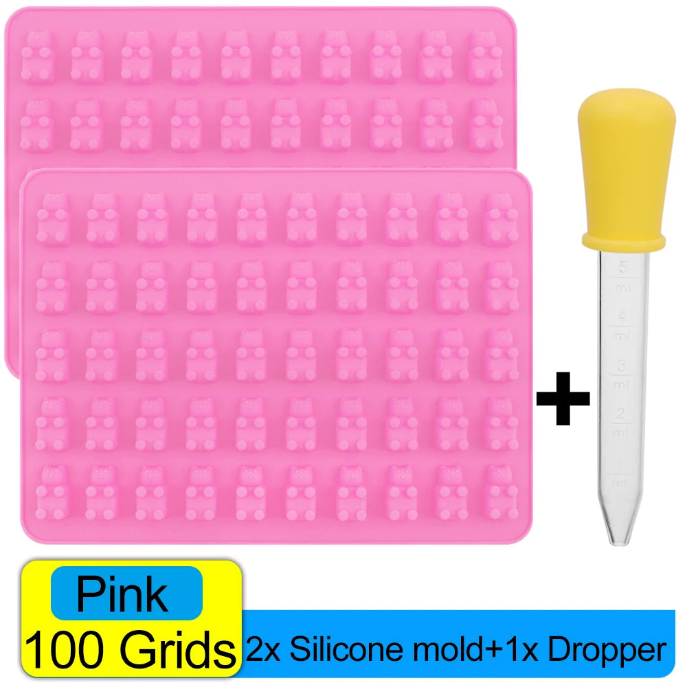 100/50x Candy Silicone Chocolate Mold Baking Supplies DIY Fudge Chocolate Candy Making Molds Gummy Bear Mold With Dropper Pastry