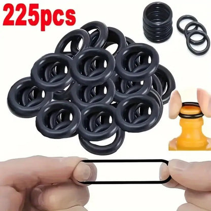 225PCS Black Rubber O-Ring Assortment — 18 Sizes Washer Gasket Sealing Kit for Faucet, Hose &amp; Valve
