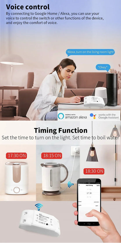 Tuya WiFi Smart Switch Module Alexa Google Home Compatible LED Controller with Smart Life App for Remote Light Control