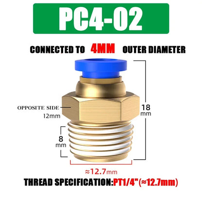 Pneumatic Fitting Air Connector PC 4mm 6mm 8mm 10mm 12mm Thread 1/8" 1/4" 3/8" 1/2" Hose Fittings Pipe Quick Connectors