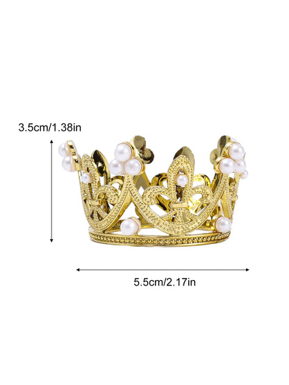 Wholesale Crown Cake Decoration Gold Silver Pearl Crown Topper Mini Princess Headwear Decoration Birthday Wedding Decor Supplies