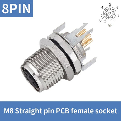 M8 Straight Curved Pin Aviation Plug Sensor PCB Bonding Plate Male Female Socket Waterproof Connector 3/4/5/6/8P