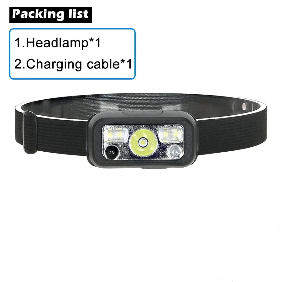 Mini LED Rechargeable Sensor Headlamp Built-in Battery USB Head Flashlight Outdoor Waterproof Camping Fishing Headlight
