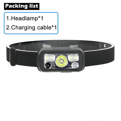 Mini LED Rechargeable Sensor Headlamp Built-in Battery USB Head Flashlight Outdoor Waterproof Camping Fishing Headlight