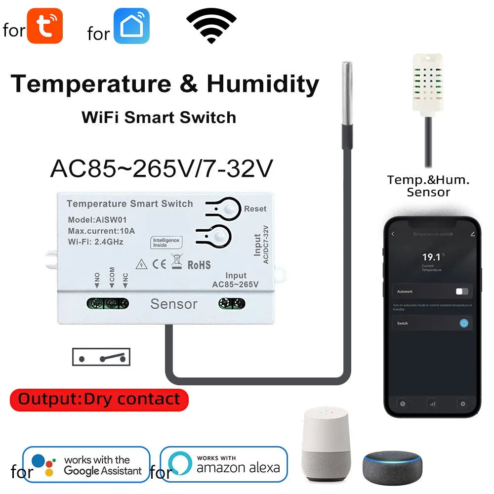 WiFi Temperature and Humidity Sensor with Remote Control Smart Home Automation with For Tuya App for Convenience