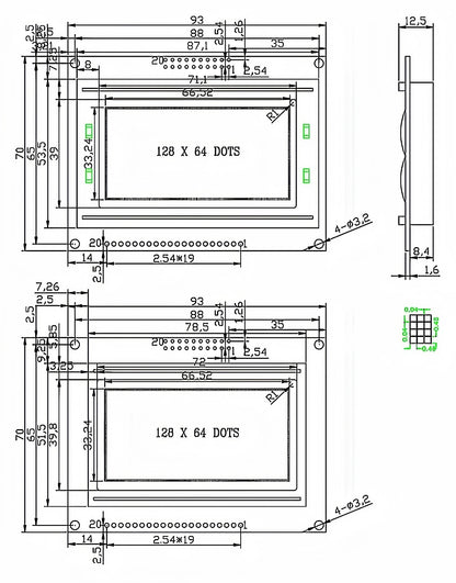 LCD12864B 128x64 Dots Graphic LCD Display Module 5V LCM with Backlight ST7920 Parallel Interface for Arduino DIY Projects