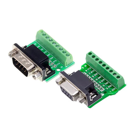D-Sub 9-Pin DB9 RS232 Serial to Terminal Adapter Connector Breakout Board, Female and Male