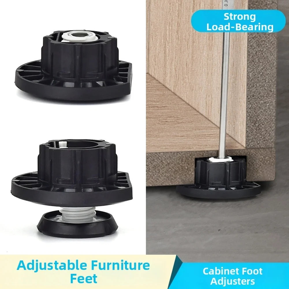 Tool-free Install Cabinet Feet Black Adjustable Height Range Heavy-duty Load Capacity Easy Tool-free Installation