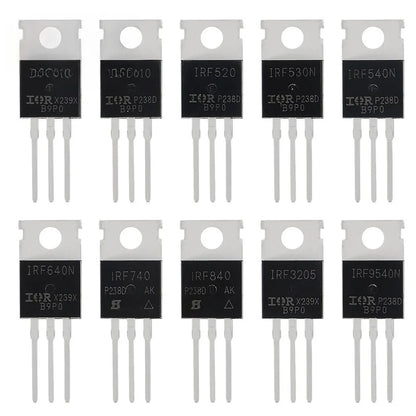 50pcs TO-220 Series MOS Transistors Kit IRFZ44N IRF510N IRF540N IRF3205 IRF9540N 55V To 500V For IRFZ44N IRF540N And IRF3205