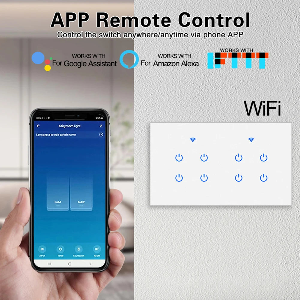 2 Way Touch Switch Voice Control Switch Energy-saving Lamp Compatible Hands-free Control For Tuya App Home Automation